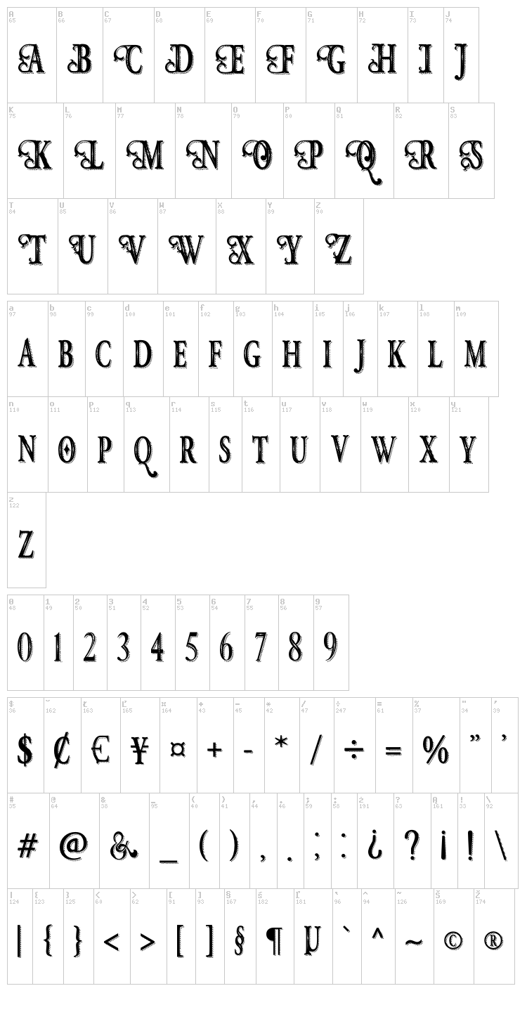 Hunter Heart font map